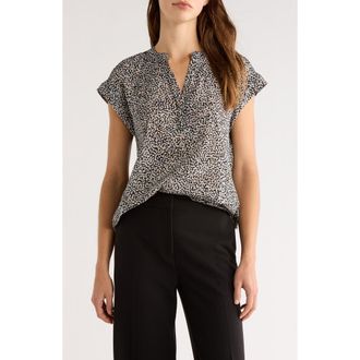 Vince Camuto Dot Print Split Neck Top in Rich Black at Nordstrom, Size X-Large