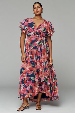 Hutch Zola Short-Sleeve Ruffle Wrap Midi Dress