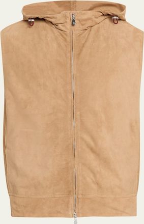 Brunello Cucinelli Mens Hooded Full-Zip Leather Vest