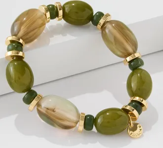 Talbots Oval Bead Stretch Bracelet - Deep Forest/Gold - 001 Talbots