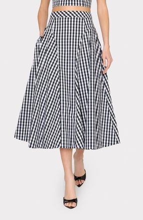Milly Robin Gingham Midi Skirt in Black/White at Nordstrom, Size 12