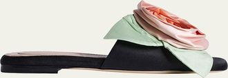 Simone Rocha Pressed Rosette Satin Slide Sandals