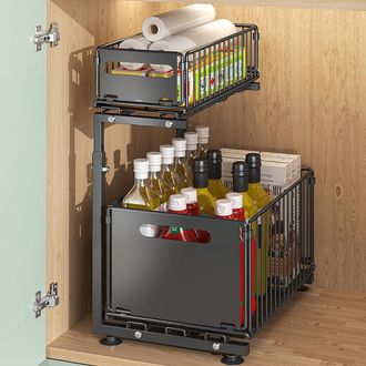 OEM Rangement Sous Evier Cuisine Coulissant 2 Niveaux Etagere Epices Cuisine Porte-&eacute;pices Sous &Eacute;tag&egrave;re En M&eacute;tal Rangement &Eacute;pices Cuisine 37.5 26.5cm Pour 