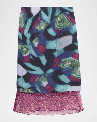 Dries Van Noten Layered Moire Midi Skirt