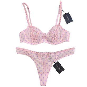 Chantal Thomass Rose & Lilac Polka Dot Tulle Half Cup Bra & Thong set Size M
