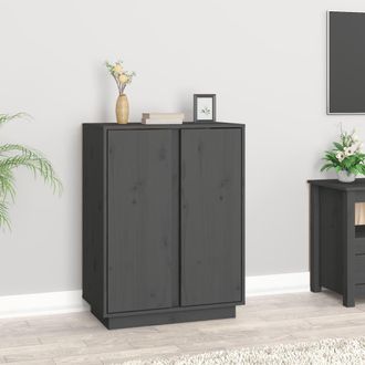 vidaXL Aparador De Madera Maciza De Pino Gris 60x35x80 Cm Vidaxl