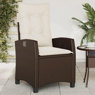 vidaXL Vidaxl - Sill&oacute;n Reclinable De Jard&iacute;n Con Cojines Rat&aacute;n Sint&eacute;tico Marr&oacute;n