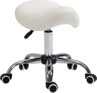 HOMCOM PU Leather Saddle Stool w/ Moulded Padded Seat Adjustable Height Cream | TJ Hughes