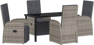 vidaXL Garden Dining Set with Cushion 5 pcs Grey Poly Rattan Vidaxl