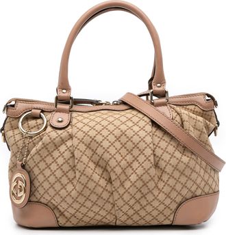 Gucci Pre-owned Womens Canvas Satchel Gg Diamante Design - Tan Textile - One Size