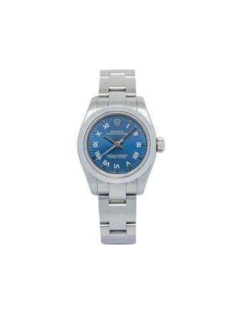 Rolex Oyster Perpetual Roman 26mm - women - stainless steel - One Size - Blue