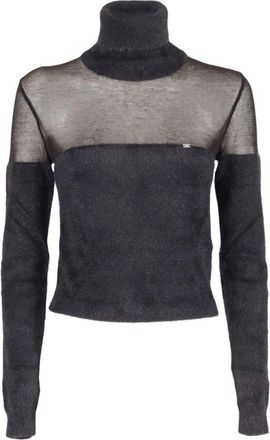 Elisabetta Franchi Turtleneck Top met Juweel Logo - Dames - Coltruien - Zwart - L - Katoen - Truien & Vesten