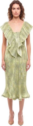 Stella McCartney Green Printed V Neck Midi Dress