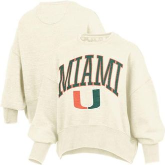 Pressbox Womens Pressbox Natural Miami Hurricanes Oversized Waist-Length Crewneck Sweatshirt at Nordstrom, Size Xx-Large