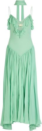 De La Vali DE LA Vali Harmattan Ruffled Georgette Maxi Dress - Teal - 12 (UK12 / M)