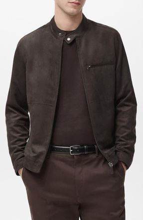 Mango Faux Suede Biker Jacket in Brown at Nordstrom, Size Xx-Large