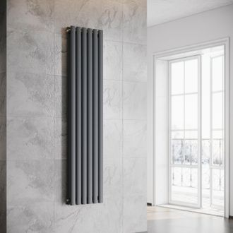 Sonni Sonni Radiador De Vertical Ovalado Antracita Radiador Centro Conexi&oacute;n Doble Capa 1600x357mm