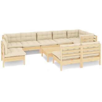 vidaXL Muebles De Jard&iacute;n 10 Pzas Y Cojines Madera Maciza De Pino Crema Vidaxl