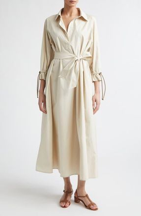 Max Mara Mirto Oversize Belted Cotton Poplin Shirtdress in Beige at Nordstrom, Size 10