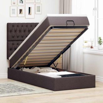 vidaXL Estructura De Cama Otomana Colch&oacute;n Tela Marr&oacute;n Oscuro 100x200cm Vidaxl