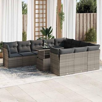 vidaXL Set De Sof&aacute;s De Jard&iacute;n 11 Pzas Y Cojines Rat&aacute;n Sint&eacute;tico Gris Vidaxl