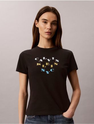 Calvin Klein Jeans Calvin Klein Womens Slim Tiered Logo Graphic Tee - Black - XL