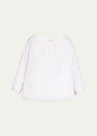 Lafayette 148 New York Blouson-Sleeve Cotton Poplin Blouse