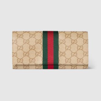 Gucci Long Wallet With Web, Beige, GG Canvas