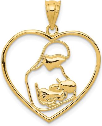 Diamond2Deal 14k Yellow Gold Mother Child in Heart Pendant