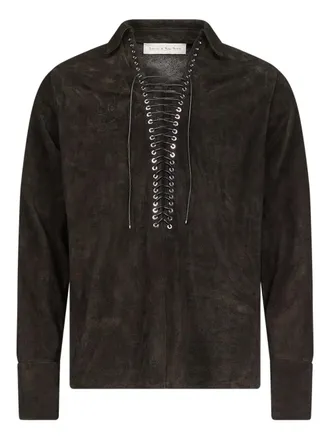 Ludovic de Saint Sernin Alan lace-up suede shirt - Brown