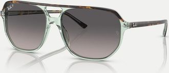 Ray-Ban Bill One Irregular - Occhiali da sole verde trasparente e marrone scuro con lenti grigie polarizzate