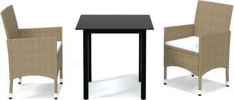 vidaXL Set Comedor De Jard&iacute;n 3 Pzas Con Cojines Rat&aacute;n Sint&eacute;tico Beige Vidaxl