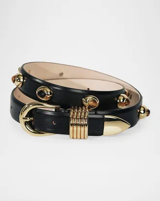 D&eacute;hanche Hollyhock Stone Tiger & apos;s Eye & 24K Gold-Plated Leather Belt