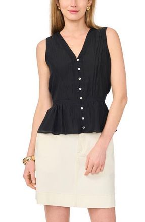 Vince Camuto Lace Trim Button-Up Peplum Tank in Rich Black at Nordstrom, Size X-Large