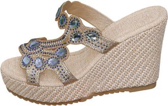 Generic Womens Mules with Heel, Wedge Sandals with Rhinestones, Platform Sandals, High Heels, Pumps, Peep Toe Slippers, Summer Shoes, Glitter Slippers, Slides