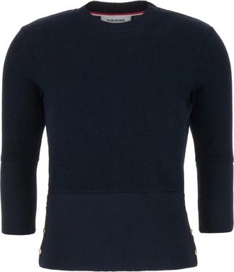 Thom Browne Rondgebreide trui - Dames - Ronde hals truien - Blauw - XS - Wol - Truien & Vesten