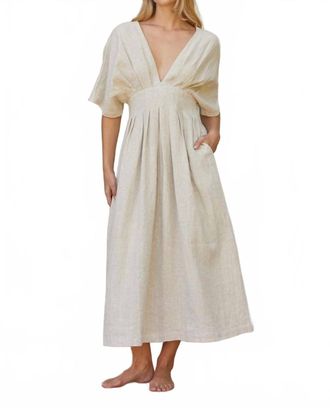Crescent Amiee Pleated Linen Midi Dress In Oatmeal