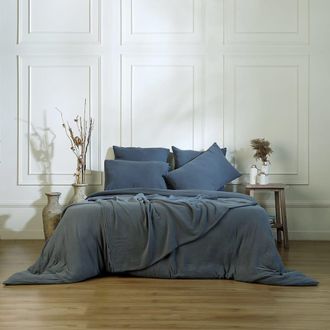 Febronie Juego de cama (65x65) gasa de algod&oacute;n azul tormenta 240x220