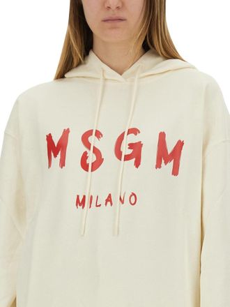 Msgm Brushed Logo Cotton Sweatshirt - Ivory
