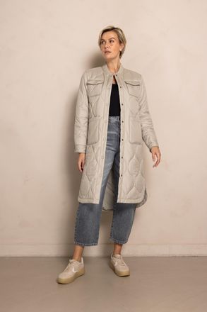 Zhrill Steppmantel ZHRILL ZHTARA, Damen, Gr. XXL, beige, Web, Obermaterial: 100% Polyester, unifarben, gerade knielang, Rundhals, 1-Knopf-Manschette, M&auml;ntel 