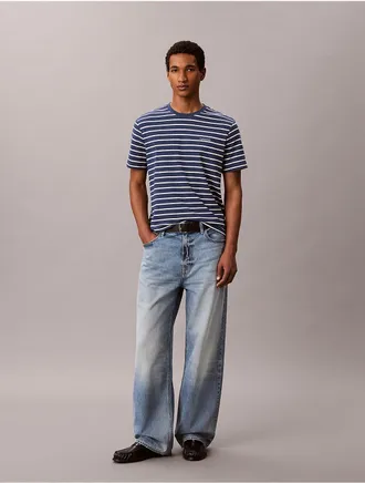 Calvin Klein Mens Striped Liquid Touch Tee - Blue - XS
