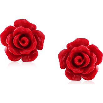 Bling Jewelry 3D Floral Delicate Stud Earrings in Red at Nordstrom Rack