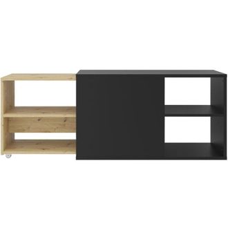 FMD Fmd - Mueble De Tv Con 2 Compartimentos Abiertos Negro Y Roble