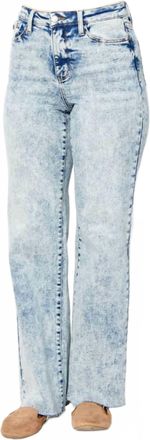 Judy Blue Womens Nova Mineral Wash Raw Hem Wide Leg Jeans In Blue