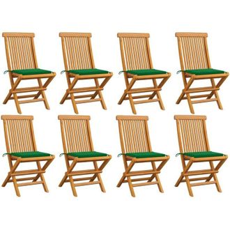 vidaXL Sillas De Jard&iacute;n 8 Uds Madera Maciza De Teca Con Cojines Verdes Vidaxl