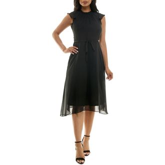 Nina Leonard Flutter Sleeve Chiffon Midi Dress in Black at Nordstrom Rack, Size X-Large