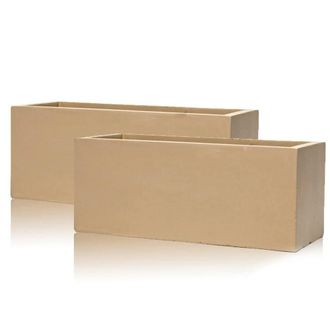 PRIMROSE Fibrecotta Sand Rectangular Trough Planter 60cm Set of 2 in Yellow