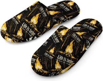 Generic Life Is Better Around The Campfire Mens Cotton Slippers Memory Foam Comfort House Shoes Winter Indoor Slipper for Hotel Casa Spa