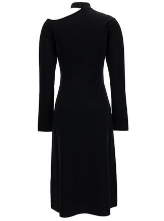 Ferragamo Midi Black Dress With Cut-Out And Long Sleeve In Viscose Blend Woman