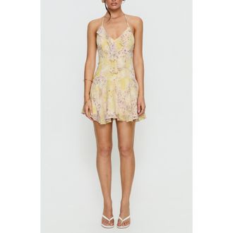 Princess Polly Hey Blondie Ruffle Halter Minidress in Multi Floral at Nordstrom, Size 12
